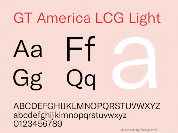 GT America LCG Lt Version 1.005;hotconv 1.0.109;makeotfexe 2.5.65596 Font Sample