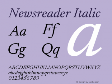 Newsreader 16pt Italic Version 1.003 Font Sample