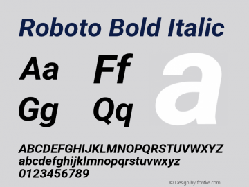 Roboto Bold Italic Version 3.004; 2020 Font Sample