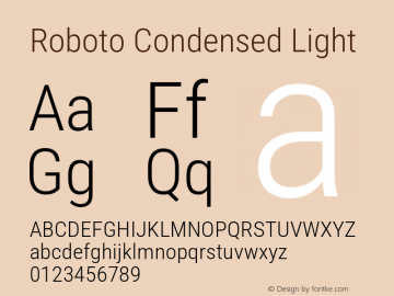 Roboto Condensed Light Version 3.004; 2020 Font Sample