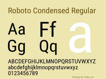 Roboto Condensed Version 3.004; 2020 Font Sample