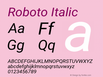 Roboto Italic Version 3.004; 2020 Font Sample