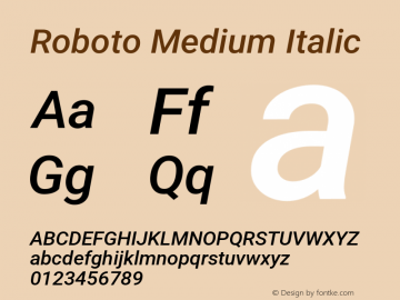 Roboto Medium Italic Version 3.004; 2020 Font Sample