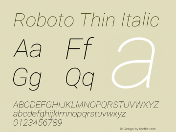 Roboto Thin Italic Version 3.004; 2020 Font Sample