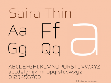 Saira Thin Version 1.100 Font Sample