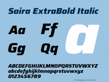 Saira ExtraBold Italic Version 1.100; ttfautohint (v1.8.3) Font Sample