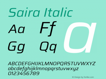 Saira Italic Version 1.100; ttfautohint (v1.8.3) Font Sample