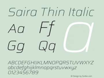 Saira Thin Italic Version 1.100; ttfautohint (v1.8.3) Font Sample