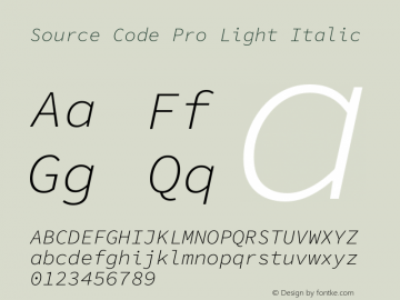 Source Code Pro Light Italic Version 1.058;hotconv 1.0.116;makeotfexe 2.5.65601 Font Sample