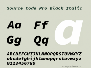 Source Code Pro Black Italic Version 1.058;hotconv 1.0.116;makeotfexe 2.5.65601 Font Sample