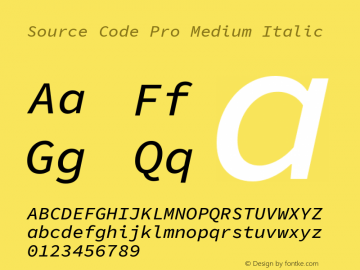 Source Code Pro Medium Italic Version 1.058;hotconv 1.0.116;makeotfexe 2.5.65601 Font Sample