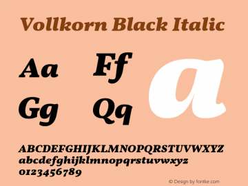 Vollkorn Black Italic Version 5.000; ttfautohint (v1.8.3) Font Sample