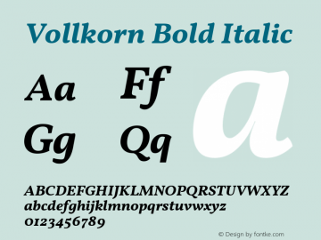 Vollkorn Bold Italic Version 5.000; ttfautohint (v1.8.3) Font Sample