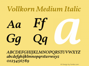 Vollkorn Medium Italic Version 5.000; ttfautohint (v1.8.3) Font Sample