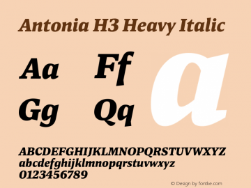 Antonia H3 Heavy Italic Version 1.007 Font Sample