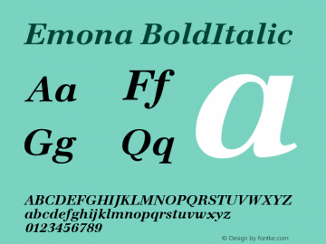 Emona BoldItalic Macromedia Fontographer 4.1.4 01‐11‐17 Font Sample