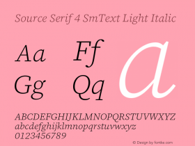 Source Serif 4 SmText Light Italic Version 4.004;hotconv 1.0.117;makeotfexe 2.5.65602 Font Sample