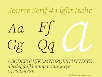 Source Serif 4 Light Italic Version 4.004;hotconv 1.0.117;makeotfexe 2.5.65602 Font Sample