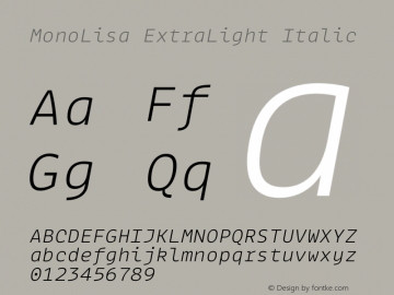 MonoLisa-ExtraLightItalic Version 1.602 Font Sample
