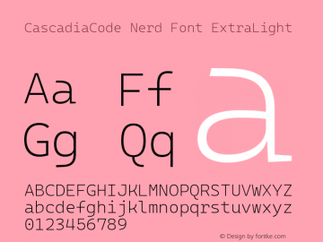 Cascadia Code ExtraLight Nerd Font Complete Version 2009.022 Font Sample