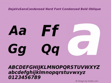 DejaVu Sans Condensed Bold Oblique Nerd Font Complete Version 2.37 Font Sample