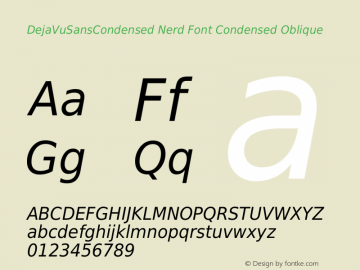 DejaVu Sans Condensed Oblique Nerd Font Complete Version 2.37 Font Sample