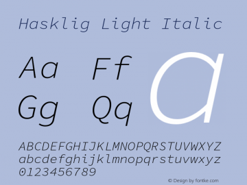Hasklig Light Italic Version 1.052;hotconv 1.0.117;makeotfexe 2.5.65602图片样张