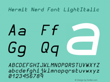 Hermit LightItalic Nerd Font Complete Version 2.000;PS 002.000;hotconv 1.0.88;makeotf.lib2.5.64775图片样张