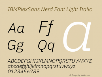 IBM Plex Sans Light Italic Nerd Font Complete Version 3.2 Font Sample