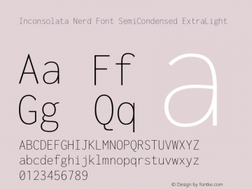 Inconsolata SemiCondensed ExtraLight Nerd Font Complete Version 3.001 Font Sample