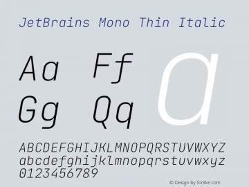 JetBrains Mono Thin Italic Version 2.211图片样张