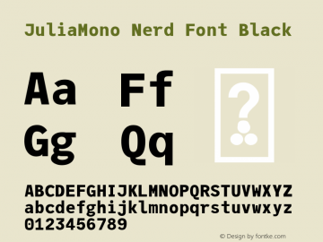 JuliaMono Black Nerd Font Complete Version 0.027; ttfautohint (v1.8) Font Sample