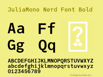JuliaMono Bold Nerd Font Complete Version 0.027; ttfautohint (v1.8) Font Sample
