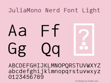 JuliaMono Light Nerd Font Complete Version 0.027; ttfautohint (v1.8)图片样张