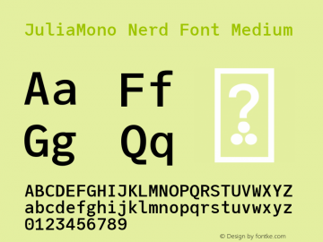 JuliaMono Medium Nerd Font Complete Version 0.027; ttfautohint (v1.8) Font Sample