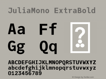 JuliaMono ExtraBold Version 0.027; ttfautohint (v1.8) Font Sample
