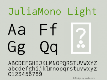 JuliaMono Light Version 0.027; ttfautohint (v1.8) Font Sample