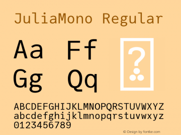JuliaMono Regular Version 0.027; ttfautohint (v1.8) Font Sample