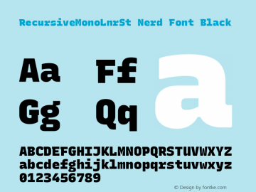 Recursive Mn Lnr St Blk Nerd Font Complete Version 1.066;hotconv 1.0.115;makeotfexe 2.5.65600; ttfautohint (v1.8.3) Font Sample