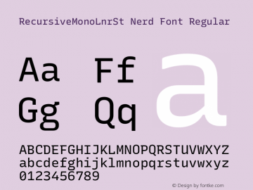 Recursive Mn Lnr St Nerd Font Complete Version 1.066;hotconv 1.0.115;makeotfexe 2.5.65600; ttfautohint (v1.8.3) Font Sample