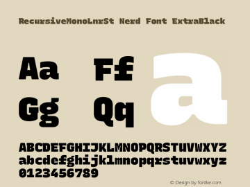 Recursive Mn Lnr St XBk Nerd Font Complete Version 1.066;hotconv 1.0.115;makeotfexe 2.5.65600; ttfautohint (v1.8.3) Font Sample