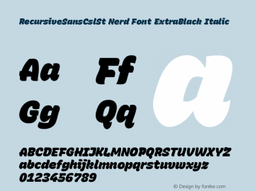 Recursive Sn Csl St XBk Italic Nerd Font Complete Version 1.066;hotconv 1.0.115;makeotfexe 2.5.65600; ttfautohint (v1.8.3)图片样张