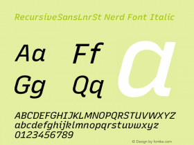 Recursive Sn Lnr St Italic Nerd Font Complete Version 1.066;hotconv 1.0.115;makeotfexe 2.5.65600; ttfautohint (v1.8.3) Font Sample