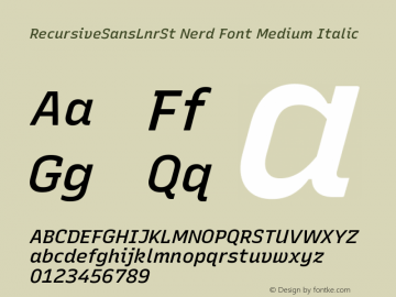 Recursive Sn Lnr St Med Italic Nerd Font Complete Version 1.066;hotconv 1.0.115;makeotfexe 2.5.65600; ttfautohint (v1.8.3)图片样张