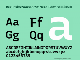 Recursive Sn Lnr St SmB Nerd Font Complete Version 1.066;hotconv 1.0.115;makeotfexe 2.5.65600; ttfautohint (v1.8.3) Font Sample