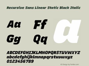 Recursive Sn Lnr St Blk Italic Version 1.066;hotconv 1.0.115;makeotfexe 2.5.65600; ttfautohint (v1.8.3)图片样张
