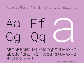 Roboto Mono ExtraLight Nerd Font Complete Version 3.000 Font Sample