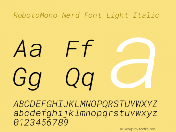 Roboto Mono Light Italic Nerd Font Complete Version 3.000 Font Sample