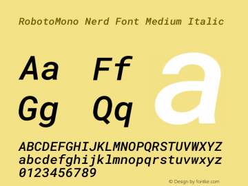 Roboto Mono Medium Italic Nerd Font Complete Version 3.000 Font Sample