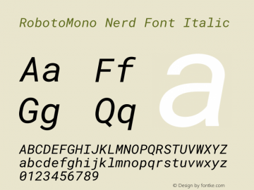 Roboto Mono Italic Nerd Font Complete Version 3.000 Font Sample